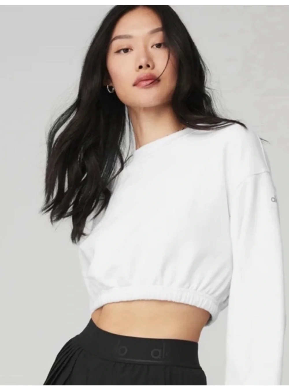 ALO Yoga White Cropped Pullover Sweatshirt